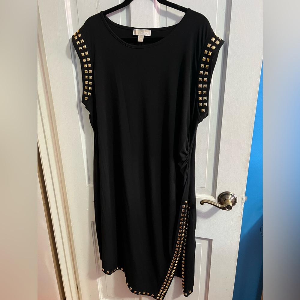 NWOT Black Michael Kors hi low dress with gold studs 2X